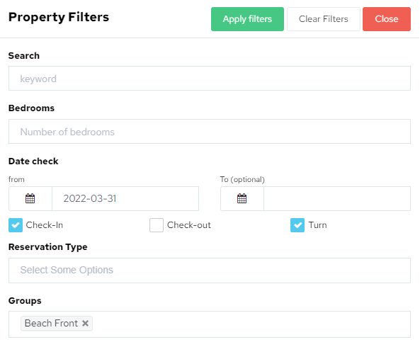 Arrival List Filters