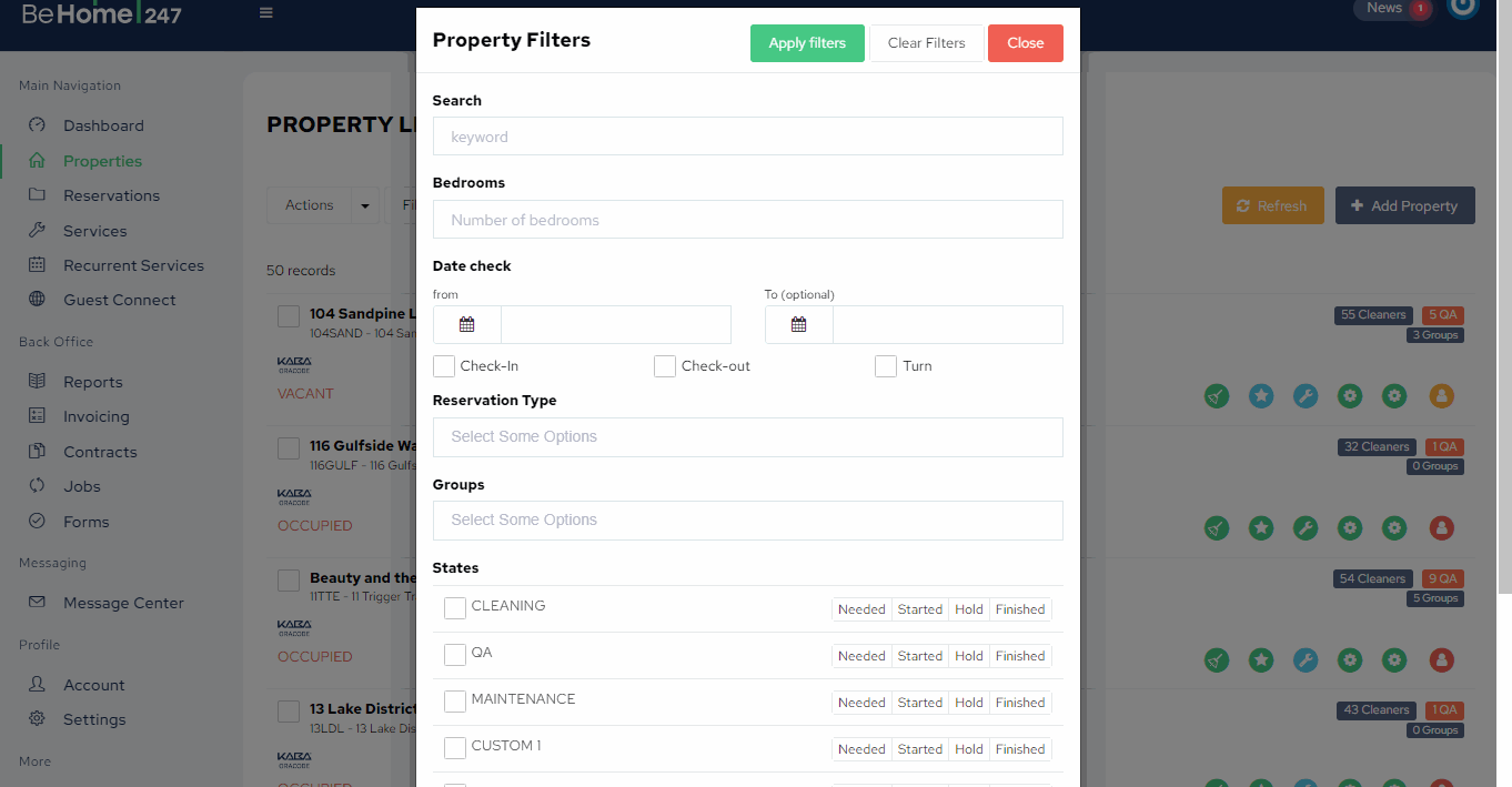 Filters notify housekeeping