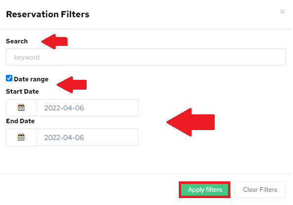 Reservation Filters example