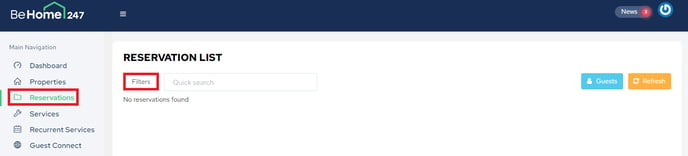 Reservations Filters