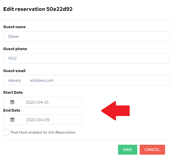 new arrival departure date reservations